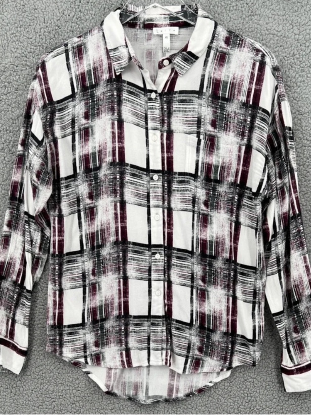 Leith Button-Down Plaid Brushstroke Shirt in White, Black, Burgundy